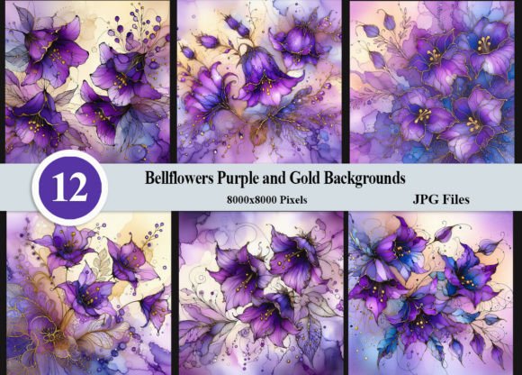Bellflowers Purple and Gold Backgrounds: A Design Asset for Instant Elegance