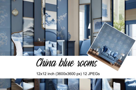 China Blue Rooms Backgrounds: A Digital Scrapbook Collection