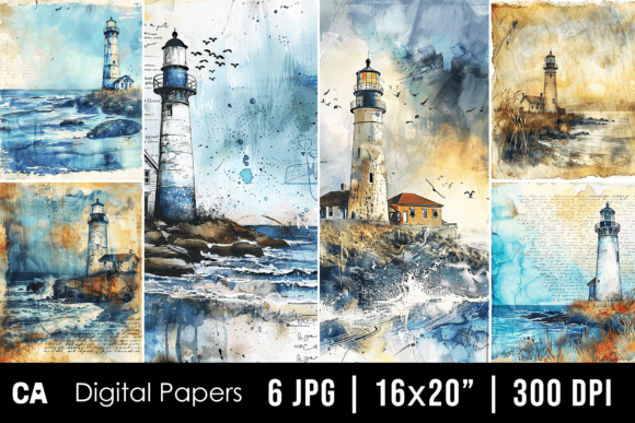 Coastal Charm: Lighthouse Junk Journal Page Backgrounds