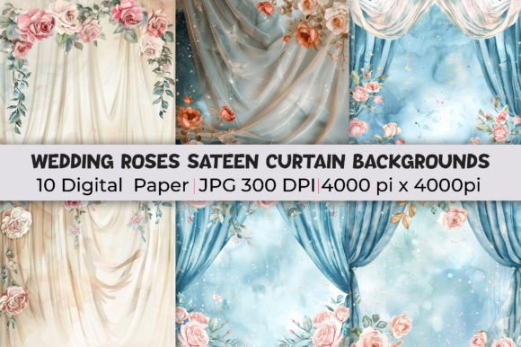 Wedding Roses Sateen Curtain Backgrounds for Designers